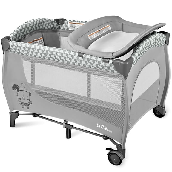 Parc pour Bébé 3 en 1, Parc Portable pour Bébés, Berceau pour Bébé Pliable avec Table à Langer et Porte Latérale à Fermeture Éclair, Gris