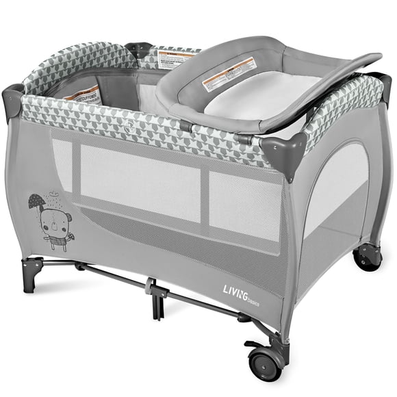 Parc pour Bébé 3 en 1, Parc Portable pour Bébés, Berceau pour Bébé Pliable avec Table à Langer et Porte Latérale à Fermeture Éclair, Gris