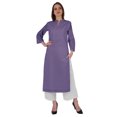 thumbnail image 1 of Bimba Kurta Droite Unie pour Femmes, Col Mandarin avec Encolure Plissée, Coton, Ethnique Indienne, 1 of 7