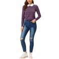 thumbnail image 2 of INSPIRE CHIC Blouse à Rayures Contrastées pour Femme à Col Peter Pan à Manches Longues Violet Noir 2TG, 2 of 8