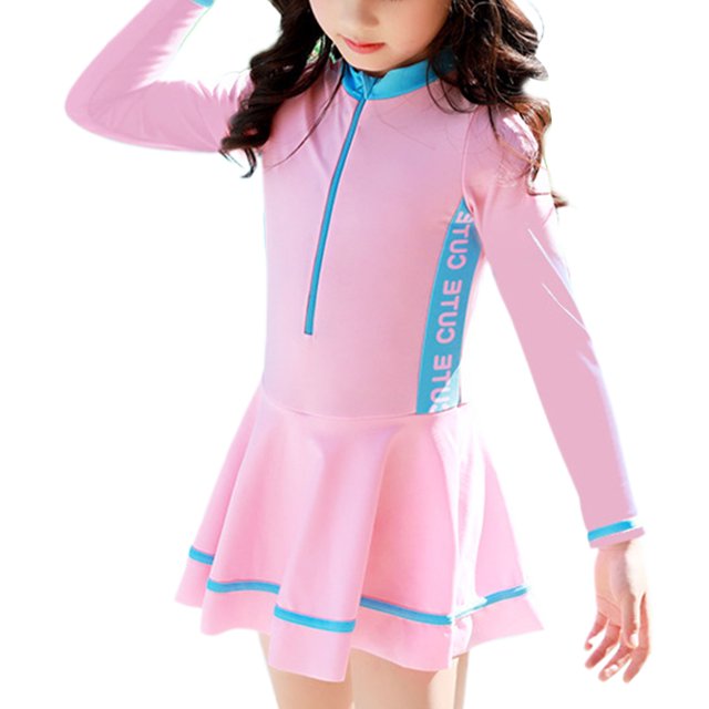 fastboy Polyester Slimming Line Hem Bathing Suit For Summer Beach Days Fabric Is Soft And Comfortable Pink long sleeved 4XL