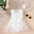 thumbnail image 2 of GPOECD Baby Girls Ribbed Bowknot Romper Headband Set Sleeveless Summer Baby Outfit with Breathable Design Sleeveless Rompers for Babies 1-18 Months White-d,6-9 Months, 2 of 7