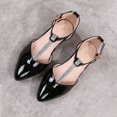 thumbnail image 2 of RKSTN Girls Shoes Girls Sandals Rhinestone Shiny Pu Leather Upper Pumps Chunky Block Heel Pointed Toe Ankle Strap Slingback French Style Summer Evening Host Shoes for 4-12 Years, 2 of 6