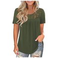thumbnail image 2 of MRULIC T-Shirts pour Femmes Mode Dentelle Unie Col Rond Manches Courtes T-Shirt Blouse Hauts T-Shirts Femmes Vert + L, 2 of 3