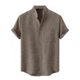 thumbnail image 2 of Babysbule Chemises pour Hommes Liquidation T-Shirt pour Homme Col Rond Poche Bouton Uni Coton Lin Manches Courtes, 2 of 7