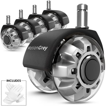 MotionGrey Office Chair Dual Caster Wheels -Auto- Roller Blade, Ergonomic Swift Wheels, Swivel Gaming Office Chair Support for Safe Rolling on All Floor Surface (Set of 5)