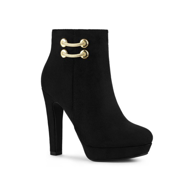 Unique Bargains Bottines à Talon Bloc Haut pour Femmes à Bout Rond avec Fermeture Éclair Latérale