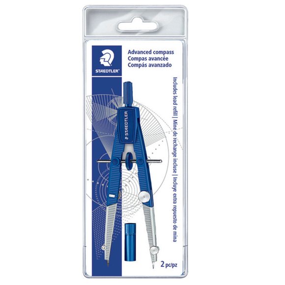 Compas de précision avancé de Staedtler pour les maths, le dessin, le dessin technique, compas en métal avec mines, 550 WP01