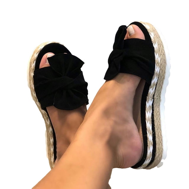 Leutsin Sandales d'Été de Plage pour Femmes à Nœud, Plateforme, Talons Compensés, Grande Taille