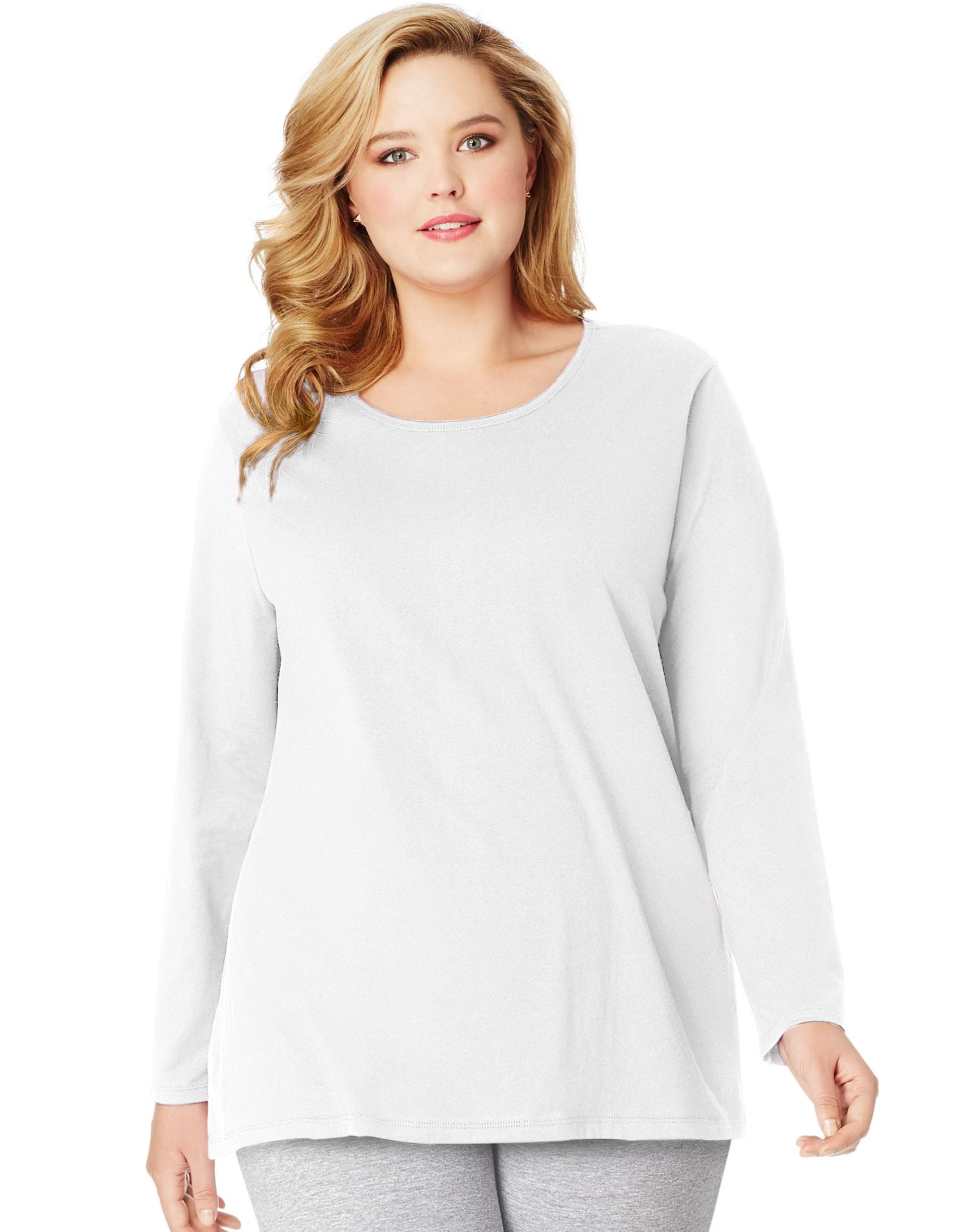 Just My Size T-Shirt à Manches Longues à Encolure Dégagée pour Femmes, 5X, Blanc