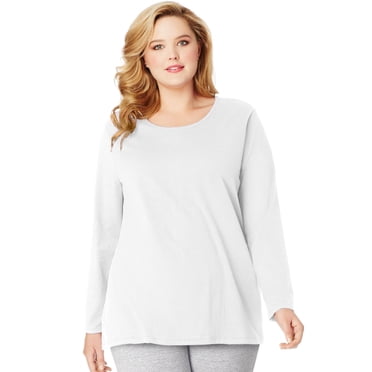 Just My Size T-Shirt à Manches Longues à Encolure Dégagée pour Femmes, 1X, Blanc