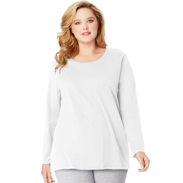 Just My Size T-Shirt à Manches Longues à Encolure Dégagée pour Femmes, 2X, Blanc