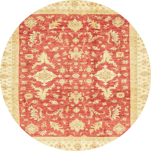 Ahgly Company Tapis d'Intérieur Ronds Abstraits Orange Vif de Style Oriental, 6 Pieds Rond