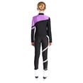 thumbnail image 2 of XUNZOO Kids Girls Long Sleeve Zipper Coat Shiny Rhinestones Contrast Color Patchwork Jacket With Leggings Figure Skating Dance Suit Light Purple 8, 2 of 7