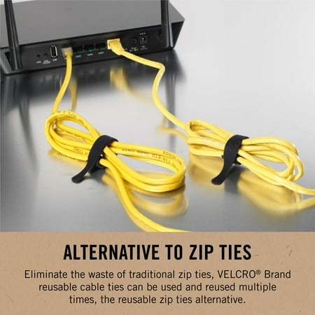 VELCRO Brand ECO Collection | 5 Inch Small Straps for Cords | Reusable Cable Ties | 3/8"" Wide Black 50 Pack
