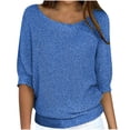 thumbnail image 1 of Cameland Chandail en Tricot pour Femmes, Couleur Unie, Manches 3/4, Col Rond, Grande Taille, 1 of 5