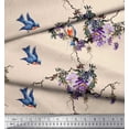 thumbnail image 1 of Soimoi White Rayon Fabric Floral & Flowerpecker Bird Fabric Prints By Yard 58 Inch Wide, 1 of 3