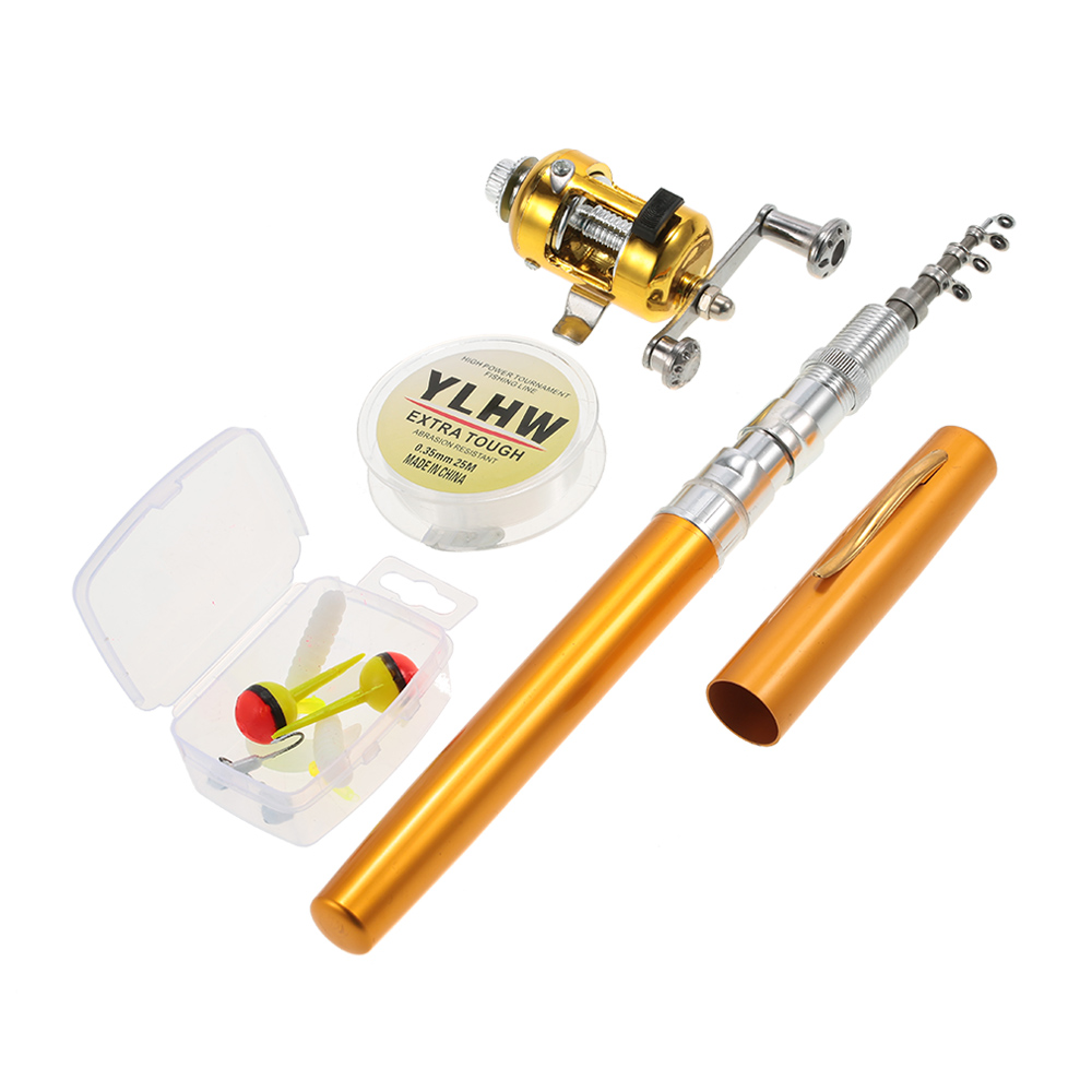 Amdohai Fishing Rod Reel Combo Set Mini Telescopic Portable Pocket Pen Fishing Rod Pole + Reel Aluminum Alloy Fishing Line Soft Lures Baits Jig Ho