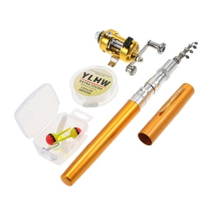 Amdohai Fishing Rod Reel Combo Set Mini Telescopic Portable Pocket Pen Fishing Rod Pole + Reel Aluminum Alloy Fishing Line Soft Lures Baits Jig Ho