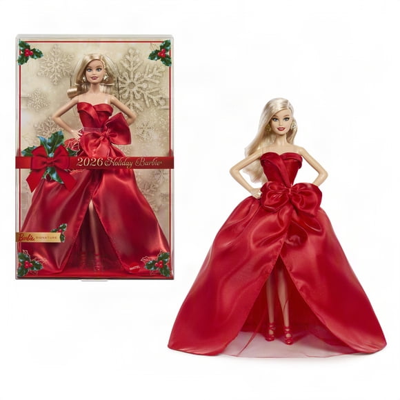 Barbie Signature 2026 Holiday Barbie Fashion Doll, Seasonal Collector, Blonde with Red Gown with Bow Detail