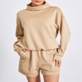 thumbnail image 3 of Women‘s 2 Piece Tracksuits featuring Loose Turtleneck Sweatshirt and Shorts, 3 of 9