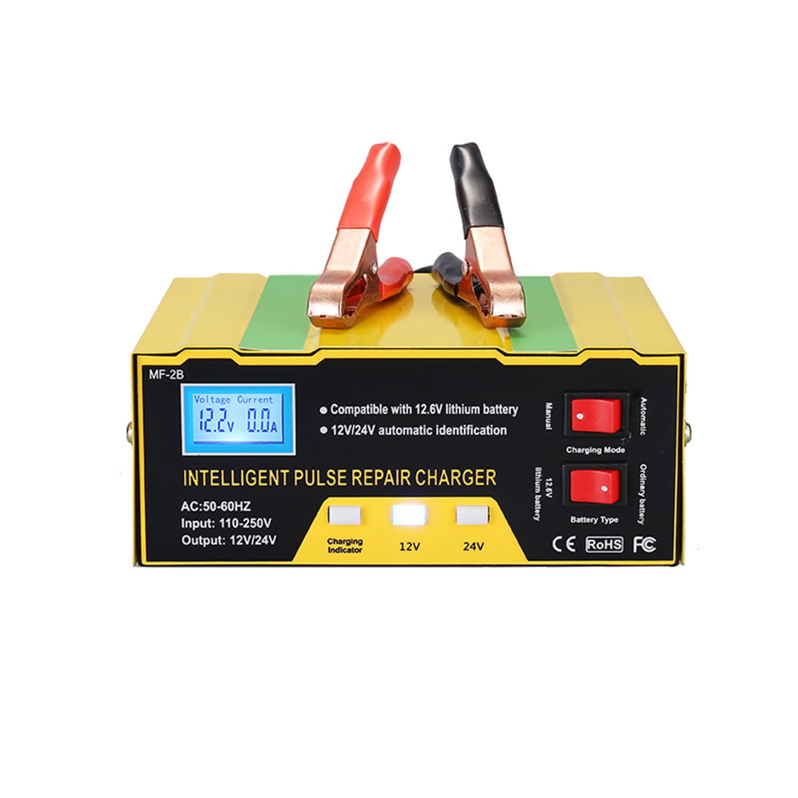 Yeacher 12V/24V Car Battery Charger Intelligent Pulse Repair Type Charger Auto Battery Charger Maintainer with