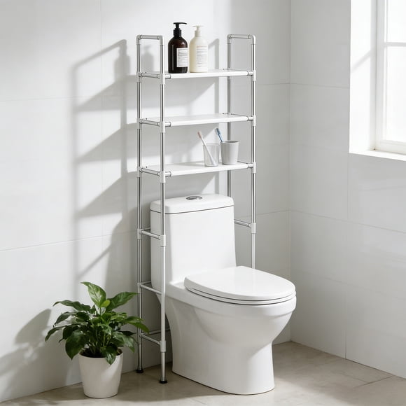 Uscallm Bathroom Storage Rack Above Toilet 3-Tier Plastic Organizer Space-Saving Over Toilet Shelf For Toiletries Towels Bathroom Essentials