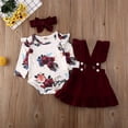 thumbnail image 3 of Bébé Fille Manches Longues Floral Romper Jumpsuit Strap Jupes Robe Bandeau 3PCS Vêtements Ensemble, 3 of 9