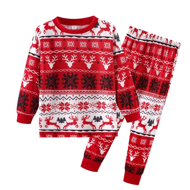 Pyjamas pour Filles Tenue Parent-Enfant Costumes de Noël Patchwork à Carreaux Imprimés Vêtements d'Intérieur Col Rond Manches Longues Pyjamas Ensemble Deux Pièces pour Enfant Pyjamas de Noël Assortis pour la Famille en Liquidation