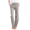 thumbnail image 1 of Timegard Cotton Linen Pants for Women Elastic Waisted Drawstring Straight Leg Lounge Pants with Pockets, 1 of 7