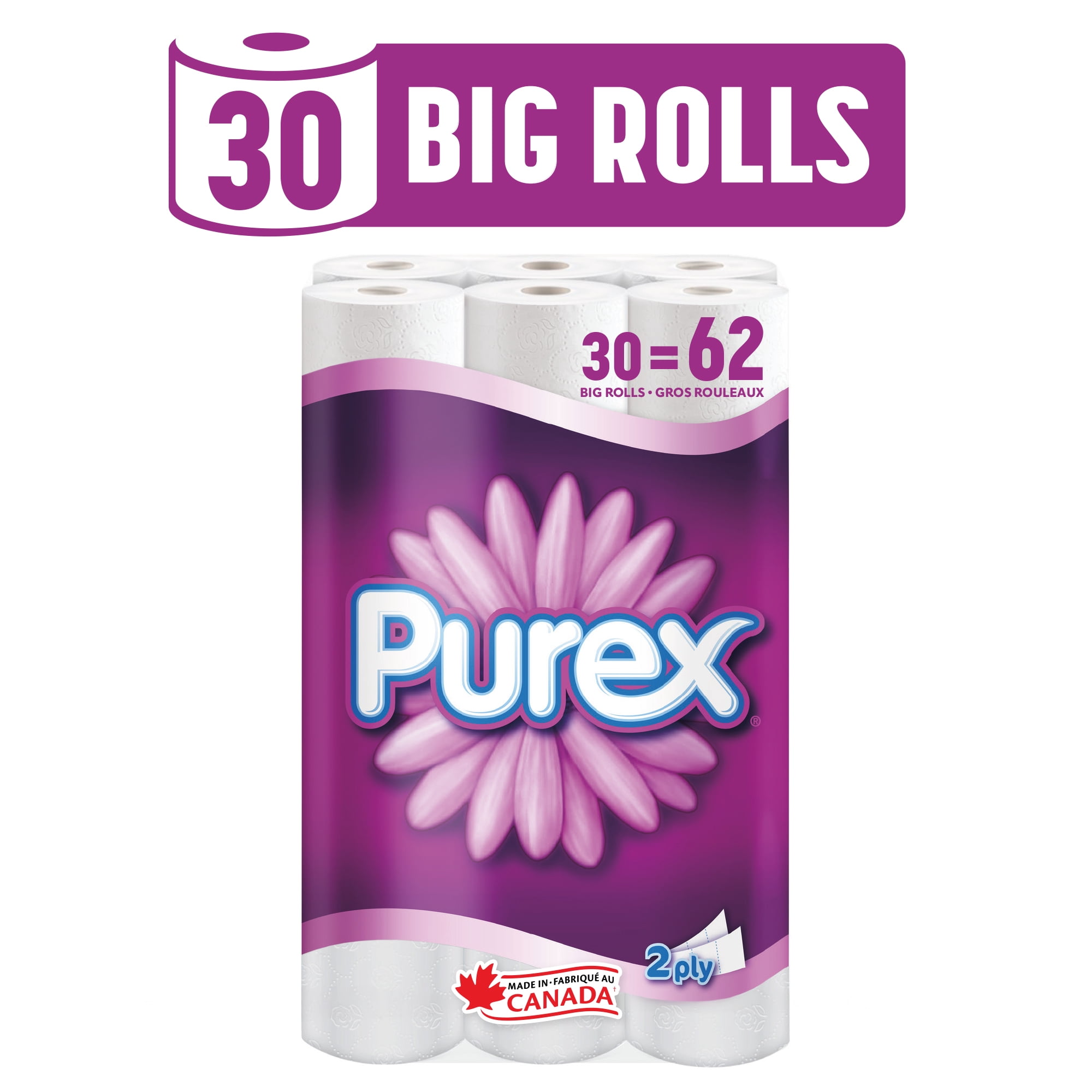 Purex Toilet Paper, Hypoallergenic and Septic Safe, 30 Big Rolls = 62 Single Rolls
