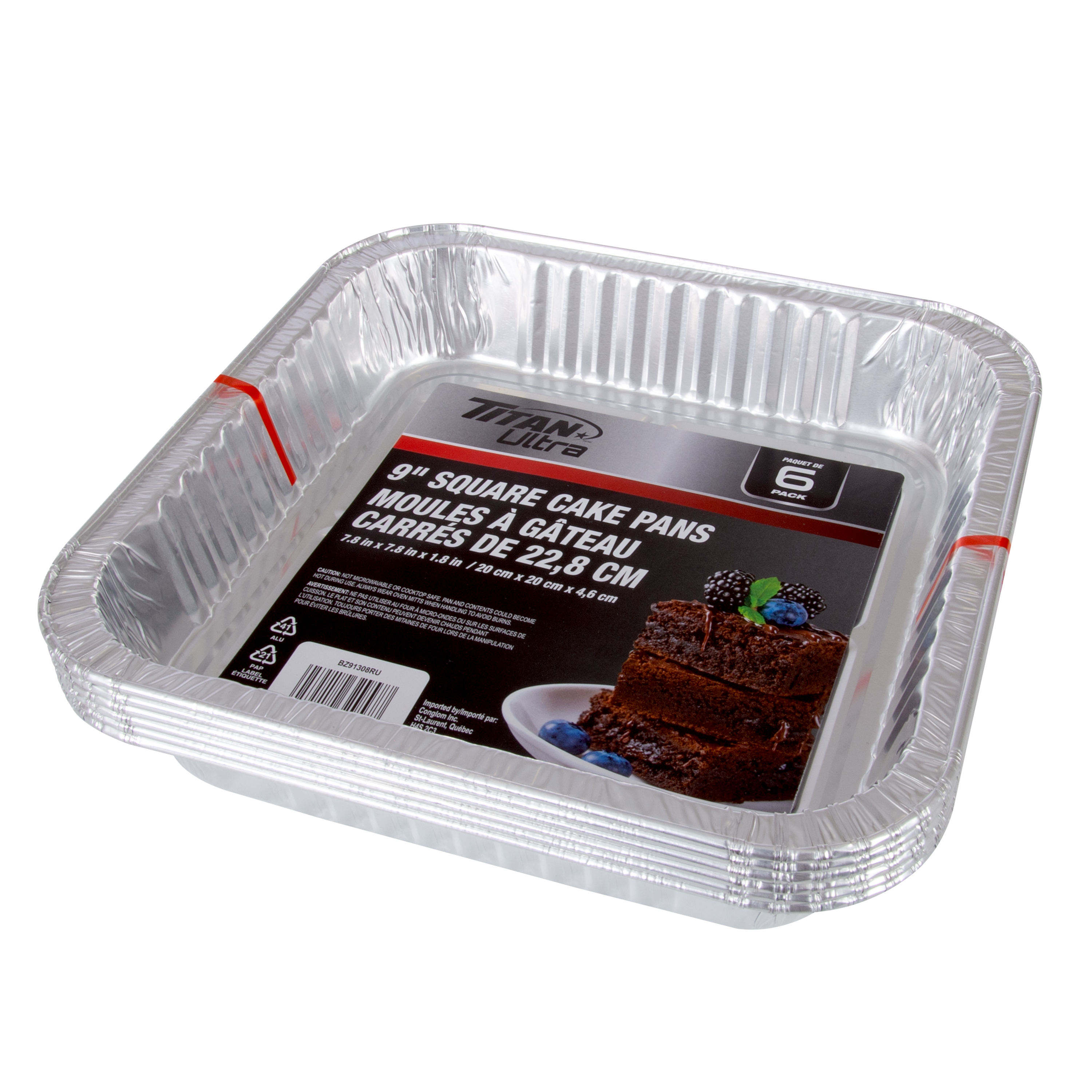TITAN Ultra Moule carré à gâteau en aluminium 9 po, paquet de 6