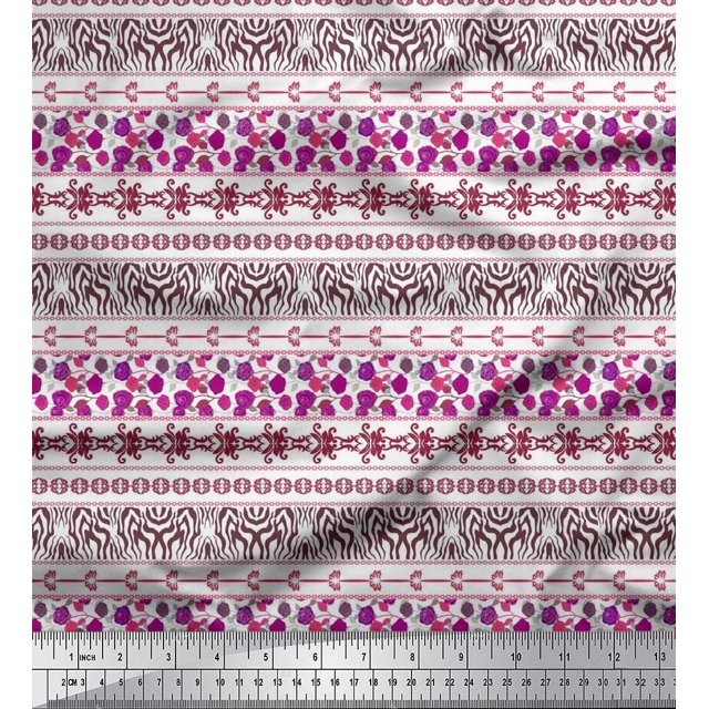 Soimoi Purple Rayon Fabric Rose & Wild Animal Skin Patchwork Print Sewing Fabric BTY 56 Inch Wide