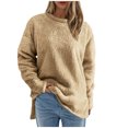 thumbnail image 1 of Pisexur Chandail en Molleton Douillet pour Femmes à Manches Longues Col Rond Mode Couleur Unie Automne chandail Décontracté Ourlet Fendu, 1 of 4