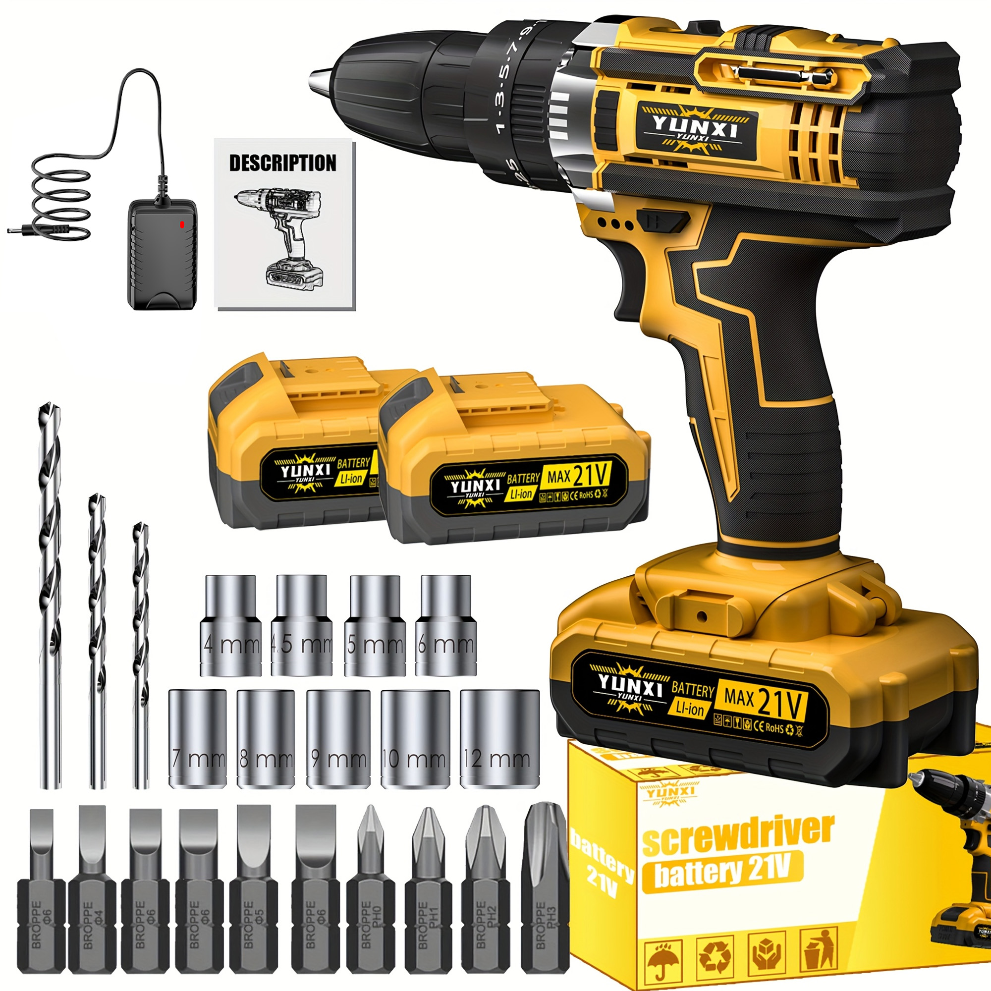 DGB Cordless Power Drill Driver, Handheld Electric Screwdriver Drill, Multi-Purpose Tool for Drilling, Fastening, and Home Improvement