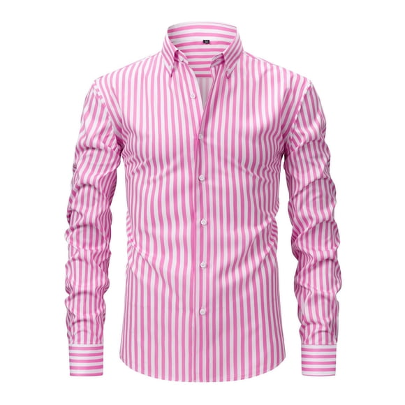 SHIXIAOO Men's Casual Long Sleeve Button Down Shirt Striped Print Dress Shirt with Slight Stretch for Daily Wear and Outfits Mens A Shirt Big and Tall Tee Shirts for Men Mens Short Sleeve Shirts