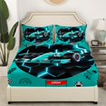 thumbnail image 2 of YST Teal Race Car Bedding Set Twin Neon Honeycomb Racing Car Games Fitted Sheet For Kids Boys Teen,Racing Helmet Wheel Checkered Flag Bed Sheets Soft Breathable Bed Sheet, 2 of 4