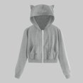 thumbnail image 2 of Drppepioner Femmes Décontracté Uni Manches Longues Fermeture Éclair Poche Chemise Chat Chandail à Capuchon Hauts, 2 of 3