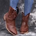 thumbnail image 4 of HBFAGFB Womens Boots Retro Embroidery Square Heels Slip-On Short Booties Pointed Toe Shoes Brown Size 37, 4 of 4