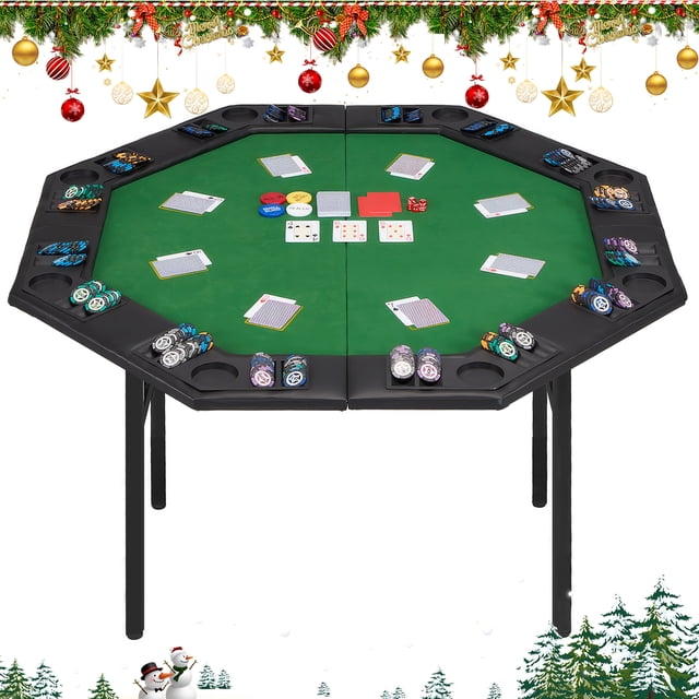 Avawing Pliable, Octogone 8 Joueurs Texas Hold'em Table de Poker, Vert