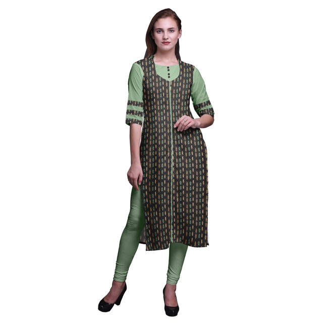 Bimba Kurta Droite en Rayonne Slub Imprimée Indienne Tunique à Manches 3/4 pour Femmes