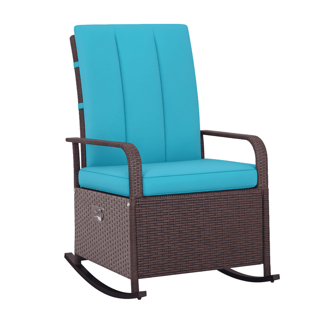Outsunny Wicker Rocking Chair with Cushion Adjustable Footrest Turquoise