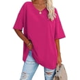 thumbnail image 2 of Plebaso T-Shirts Surdimensionnés pour Femmes à Col en V à Manches Mi-Longues T-Shirts Décontractés Unis Confort Hauts Amples pour Femmes, 2 of 6