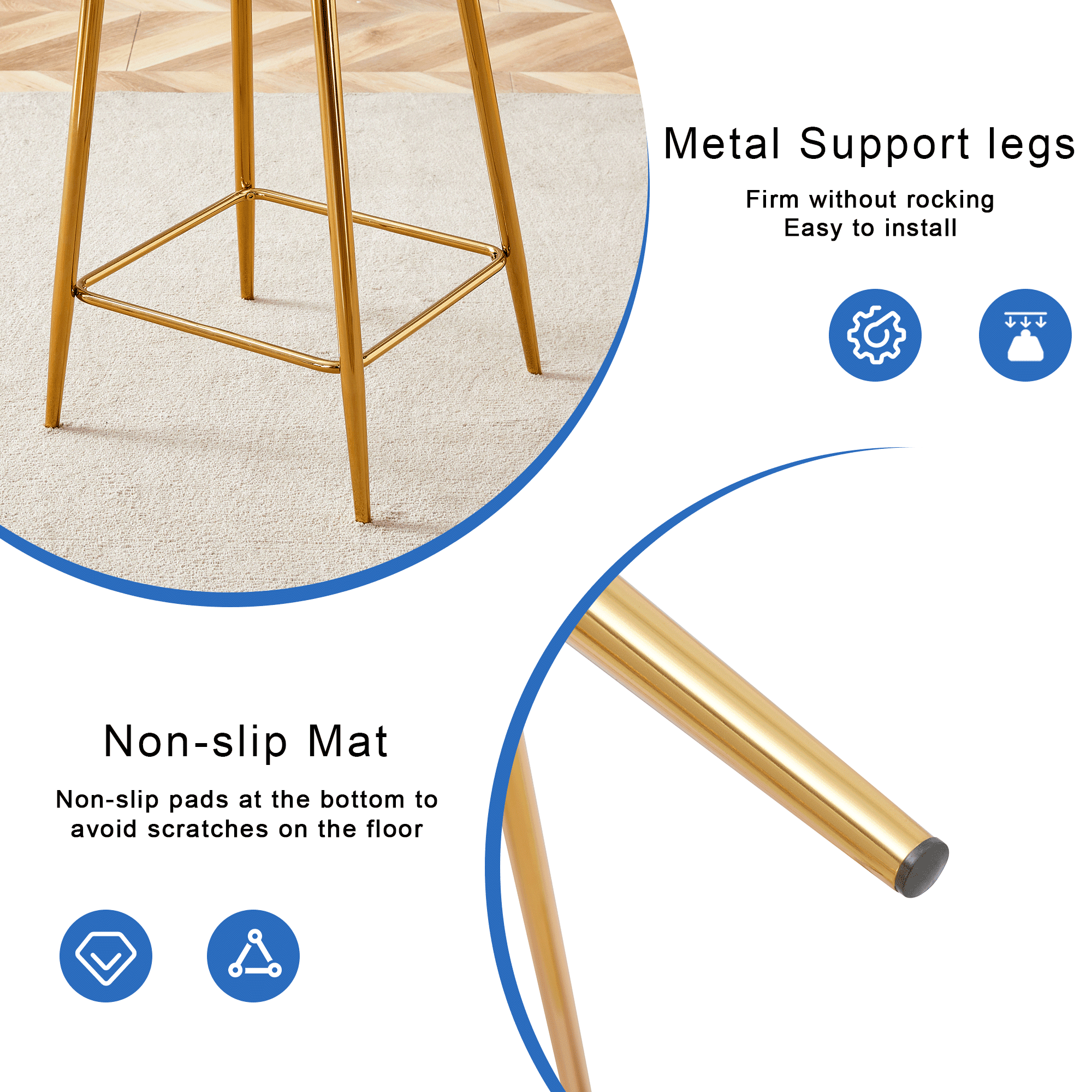 Noble House Modern Minimalist Bar Stool Set of 2,Integrated Backrest,Gold