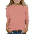 thumbnail image 1 of 2025 Chemises à Manches 3/4 pour Filles Mode Couleur Unie Col Rond Hauts Chemises Décontractées Rouge Melon D\'eau, 1 of 6