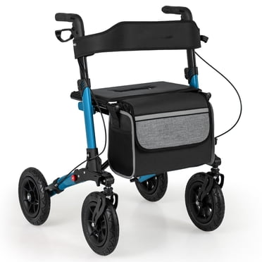 Giantex Walkers for Seniors w/Seat, 2 in 1 Folding Rolling Rollator Walker, Adult Mobility Walking Aid, Navy