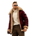 thumbnail image 1 of FOCUSNORM Men's Zip Up Leather Jacket Woolen Fleece Long Sleeve Contrast Color Pockets Lapel Neck Casual Coat, 1 of 9