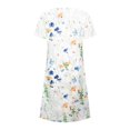 thumbnail image 4 of QJUHUNG Midi pour Femmes Été Décontracté Ample Bohème à Imprimé Floral Col Ras du Cou Manches Courtes Longueur Genou Robe Froncée avec Poches, 4 of 4