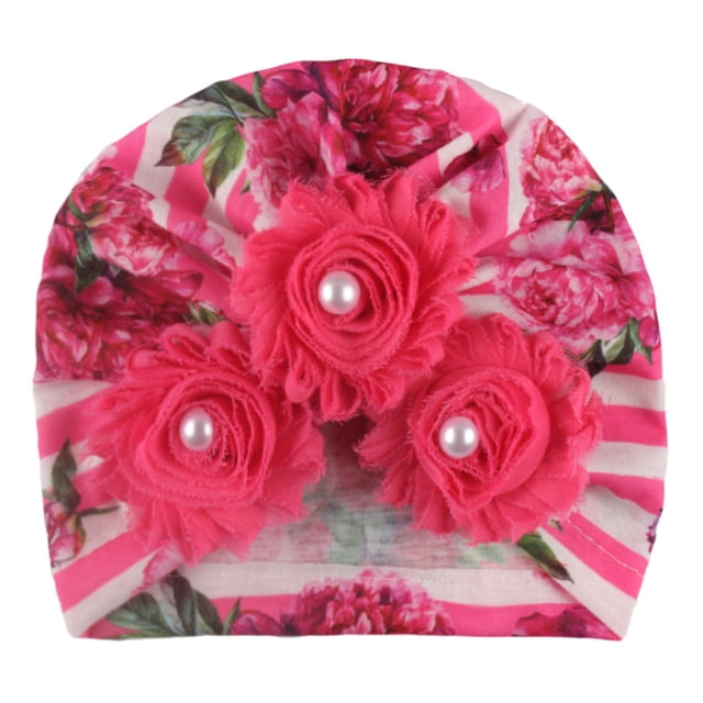 MIASHUI Turban Extensible pour Tout-Petit Bonnet Bébé Garçon Fille à Imprimé Floral Bandeau, Rose Vif, Taille Unique