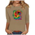 thumbnail image 2 of Qertyioot Cadeau de Saint-Valentin pour Femmes, Mode Manches Trois-Quarts Col Rond Rétro Imprimé de Noël Haut Ample Blouse Manches Trois-Quarts, 2 of 4